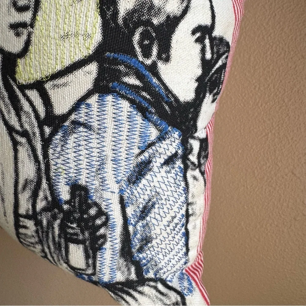 Embroidered Crowd sketch small pillow